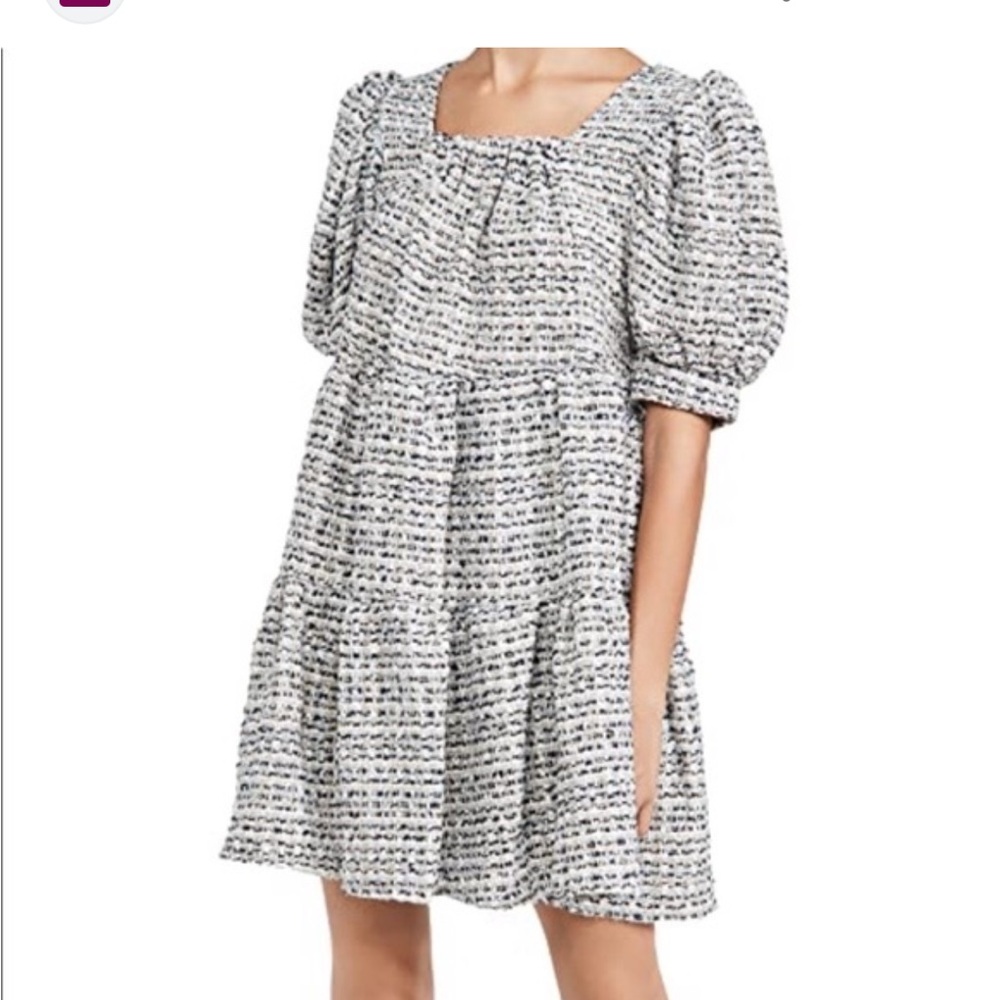 Sister Jane Black and White A-Line Dress with Puff Sleeves